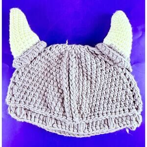Viking Crochet Knitted Beanie Horn Barbarian Hat Stretchy Skull Cap Funny Ox
